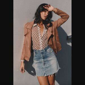Petal & Pup Spencer Tan Faux Suede Moto Jacket 6